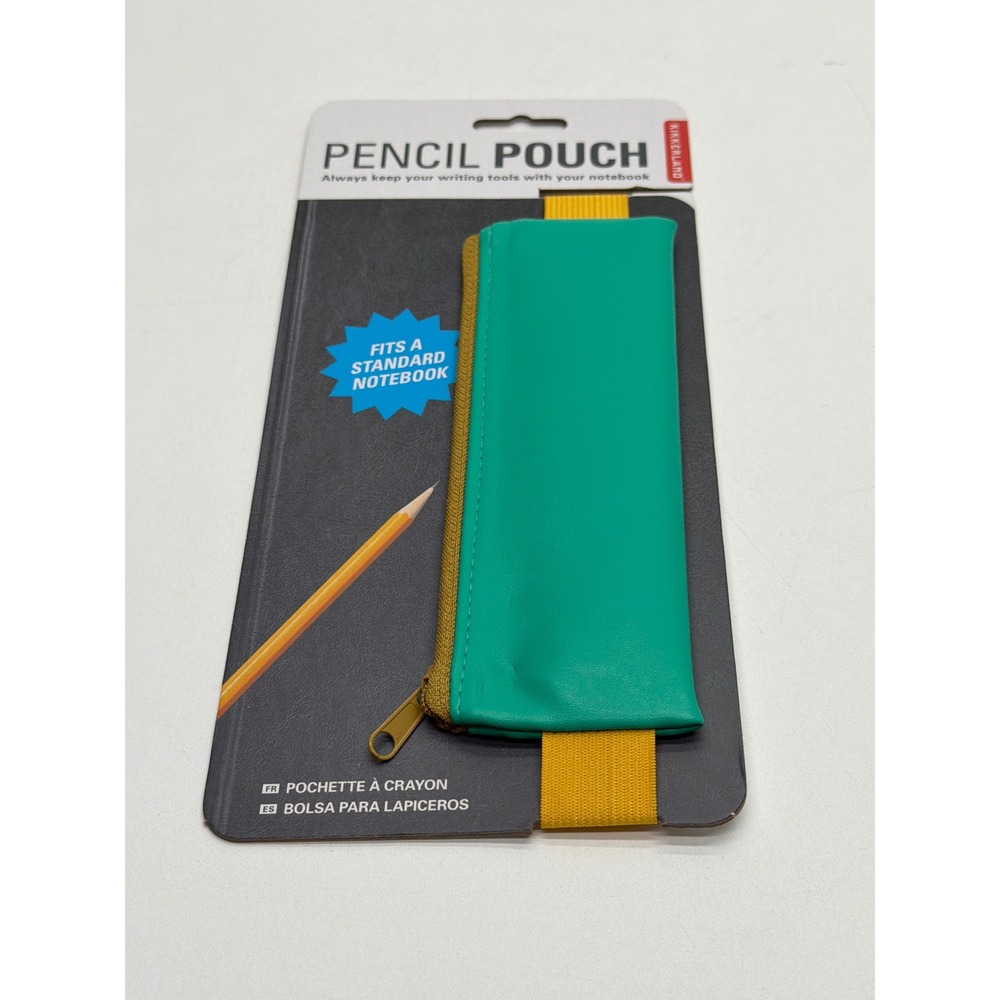 Kikkerland Pencil Pouch Teal Green Yellow Elastic Band Notebook Case ST116-A NEW